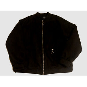 CBR Womens Dark Faux Suede Bomber Jacket Size Medium Black Cottage Core Biker